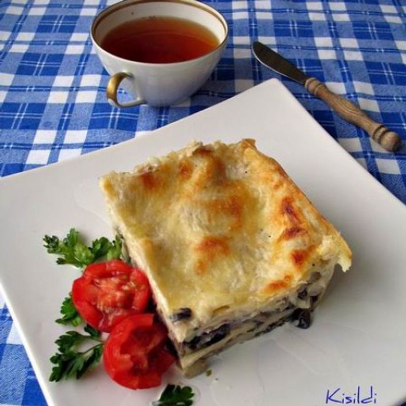 Tökös-gombás lasagne