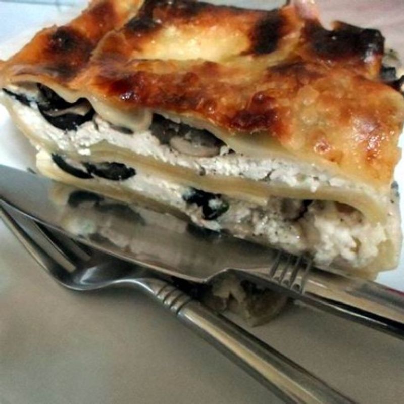 Túrós-gombás lasagne