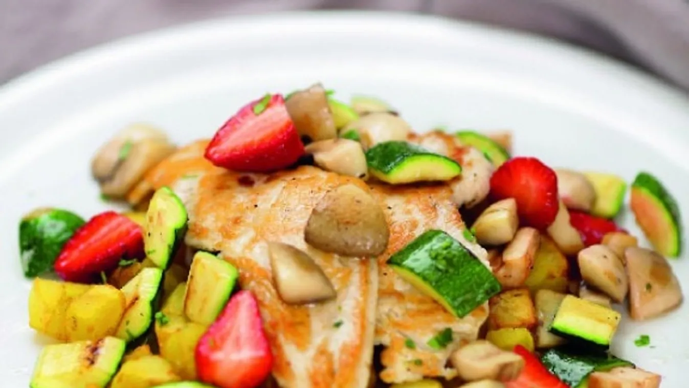 Serpenyőben sült pulykamell gombás eperraguval és bazsalikomos burgonyával