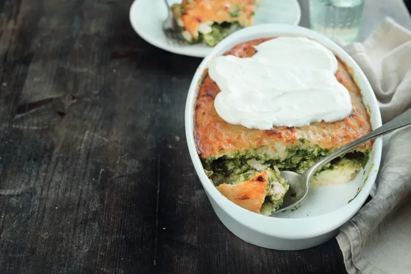 Rakott tócsni csirkével és spenóttal 