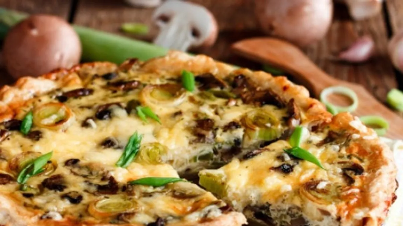 Gombás quiche leveles tésztából recept