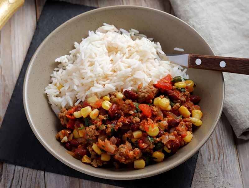 Chili con carne jázminrizzsel