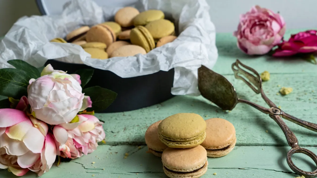 Macaron csokis és lime-os krémmel