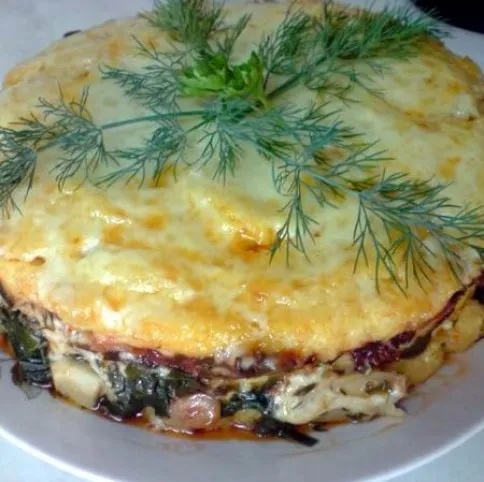 Rakott puliszka gombás sonkával recept