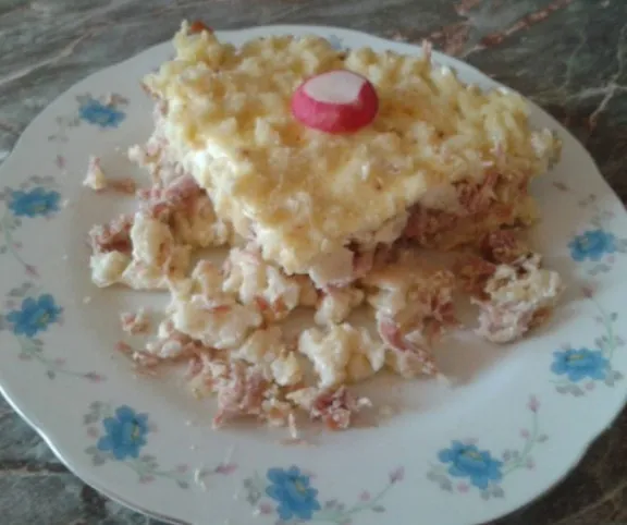 Sonkás rakott galuska recept