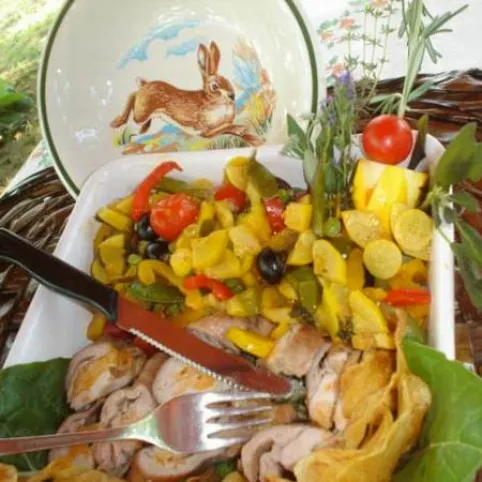 Fehérboros nyúlgerinc színes zöldségekkel recept
