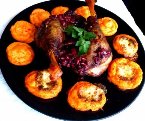 Gránátalmás libacomb mozzarellás hercegnőburgonyával recept