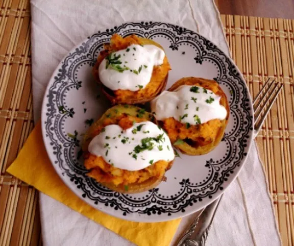 Sütőtökös töltött krumpli szezámos mártogatóssal recept