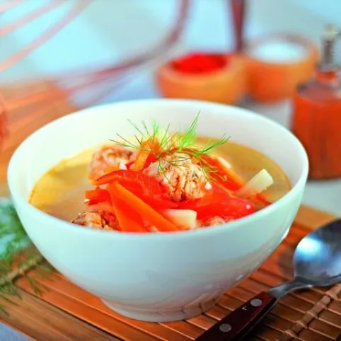Húsgombócleves korpaciberével recept