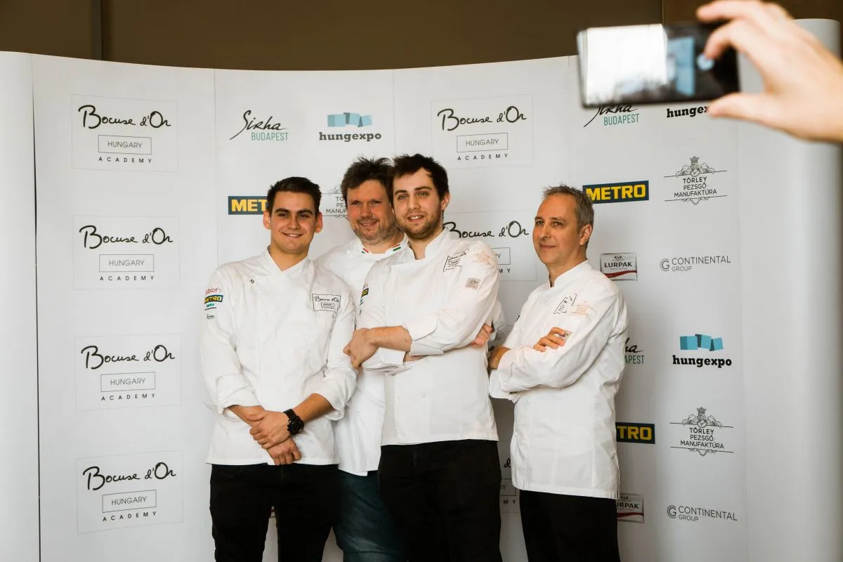 Pohner Ádám és csapata a 2019-es Bocuse d'Or-on fotó: Bánkuti Béla