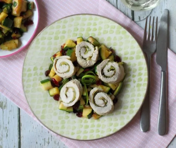 Cukkinis pulykamelltekercs recept