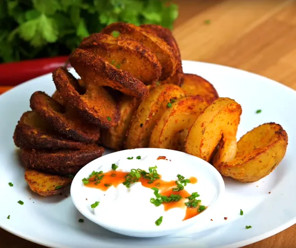 Fűszeres sült krumplispirál joghurtos mártogatóssal recept