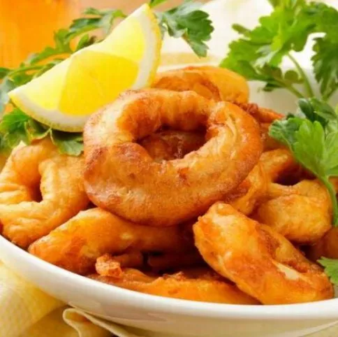 Panírozott tintahalkarikák recept