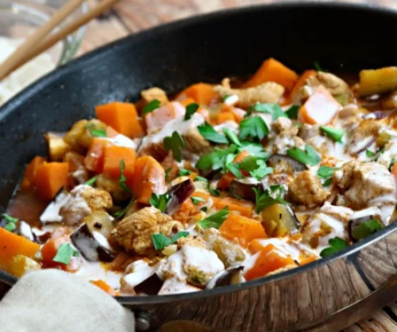 Sütőtökös-padlizsános pulykacurry recept