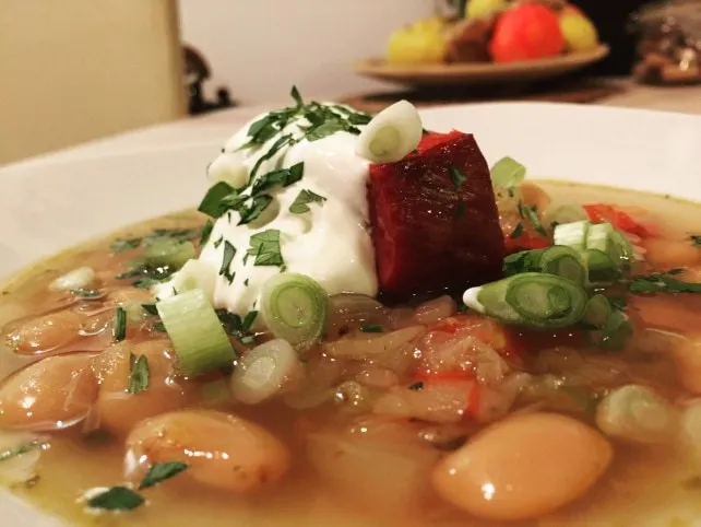 Bableves füstölt tarjával recept