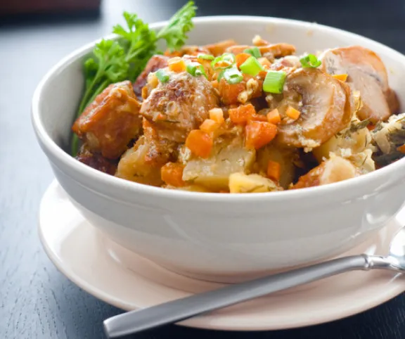 Húsos-krumplis egytál gombával recept