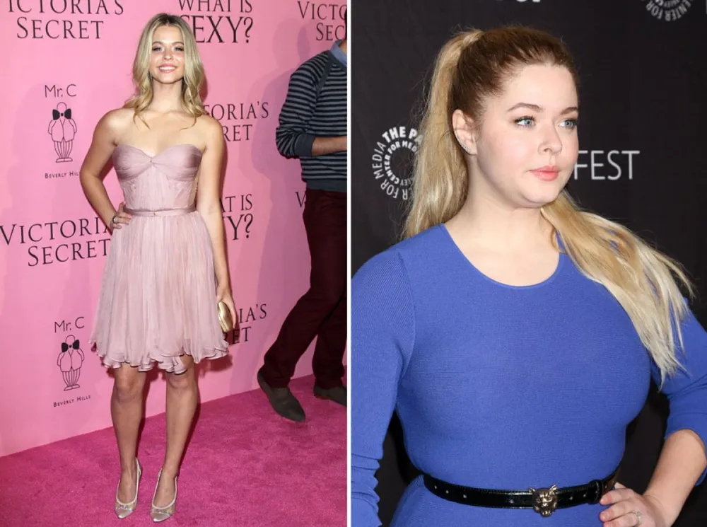 Sasha Pieterse (balra) 2012-ben még átlagos testalkatú volt, PCOS betegsége miatt hízott meg (jobbra).