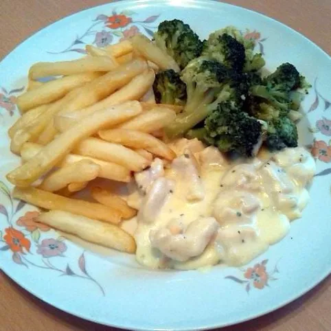 Csirkecsíkok sajtmártásban recept