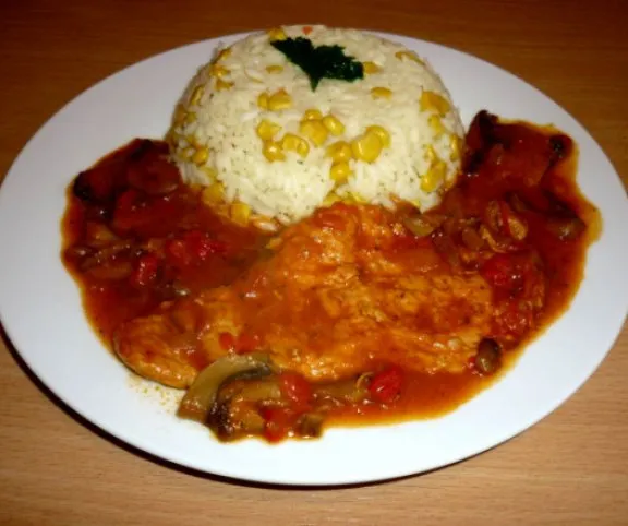 Szaftos csirkemell kukoricás rizzsel recept