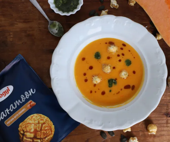 Sütőtökkrémleves vajkaramellás popcornnal recept