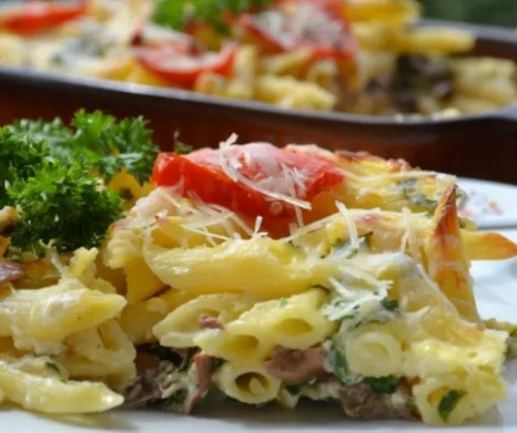 Szegfűgombás rakott penne recept