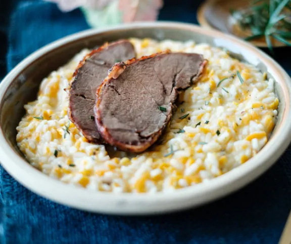 Vaddisznósült sütőtökös rizottóval recept
