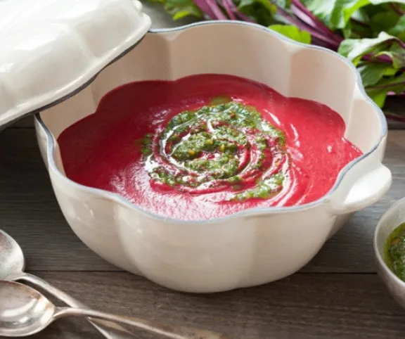 Céklakrémleves zöld pestóval recept
