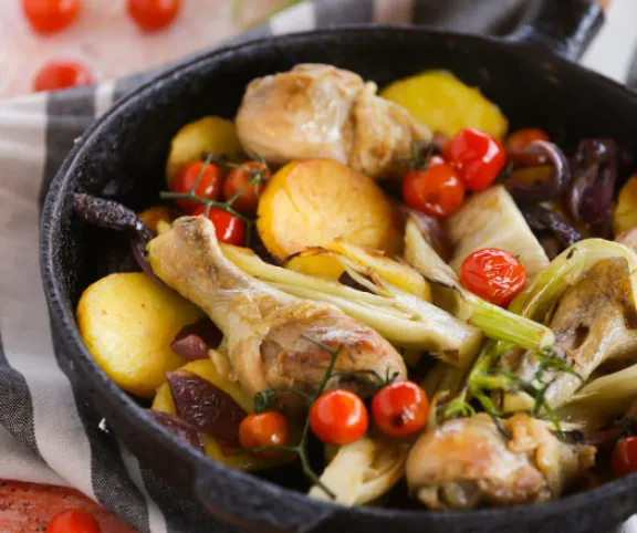 Tepsis csirkecomb sült zöldségekkel recept