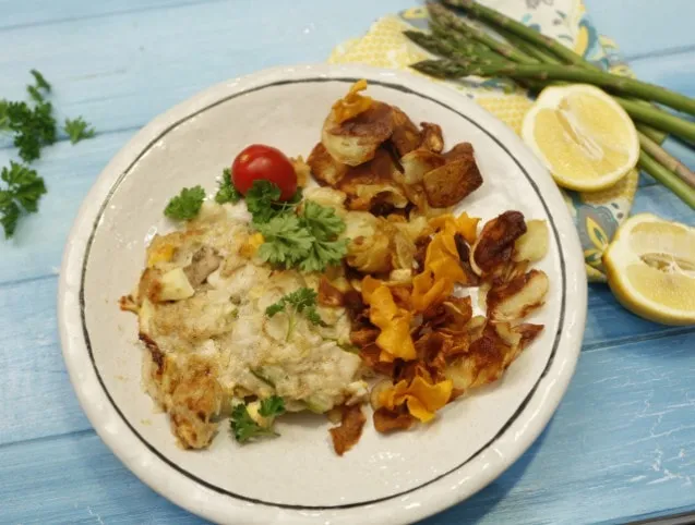 Spárgás csirkemell ropogós édesburgonyachipsszel  recept