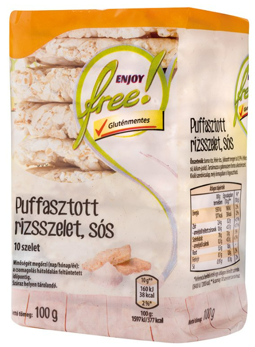  ENJOY FREE! Puffasztott rizsszelet, natúr, 100 g és ENJOY FREE! Puffasztott rizsszelet, sós, 100 g