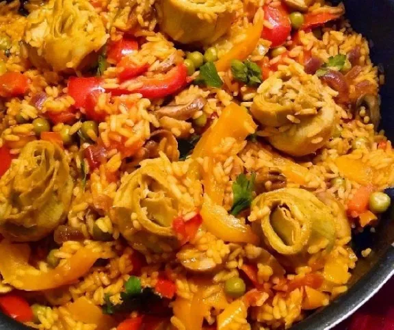 Egyszerű aricsókás paella - vegán recept! recept