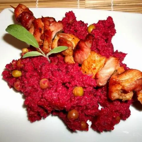 Zsályás pulykanyársak céklás kölesrizottóval recept