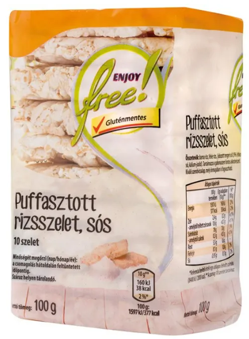  ENJOY FREE! Puffasztott rizsszelet, natúr, 100 g és ENJOY FREE! Puffasztott rizsszelet, sós, 100 g