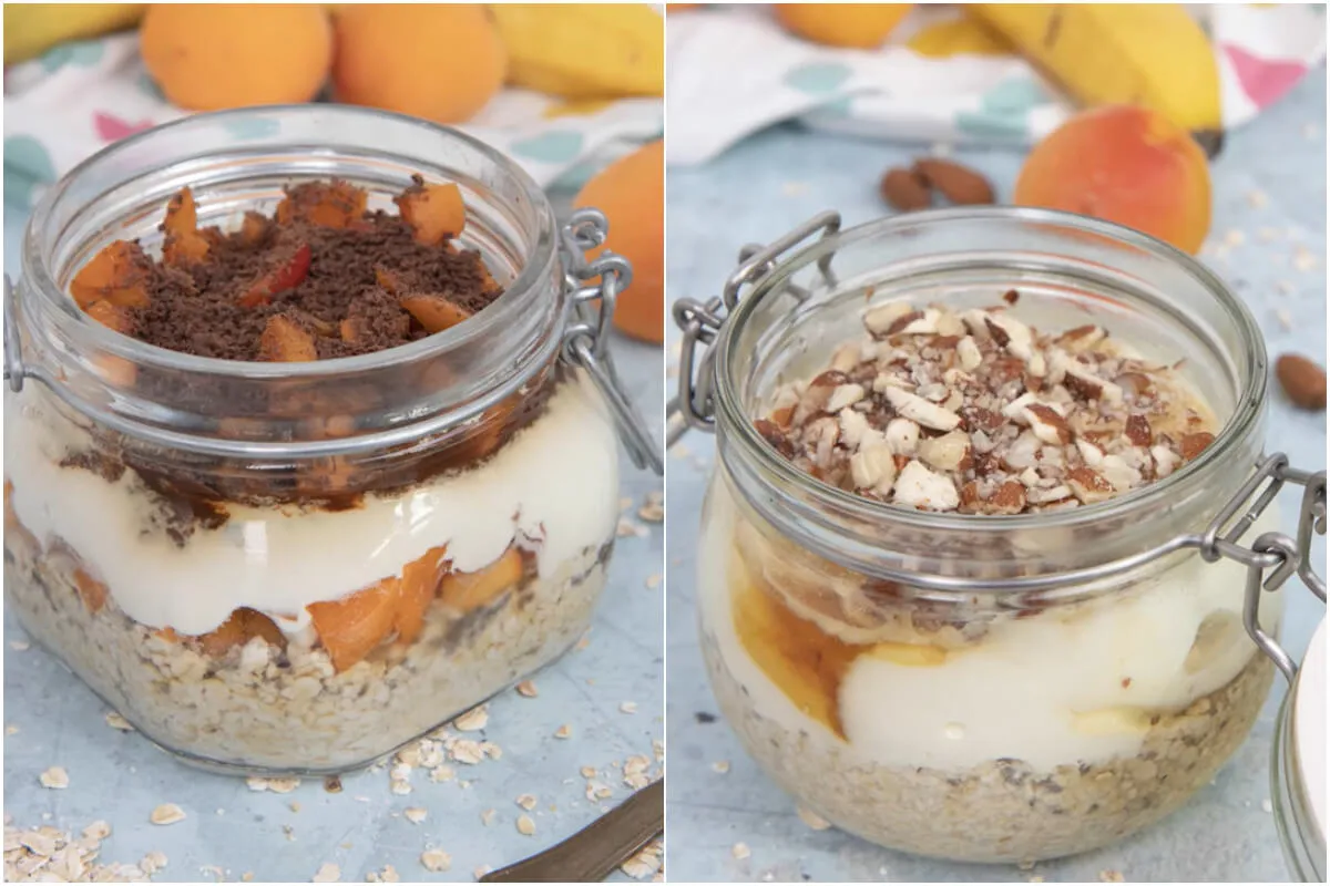 Egyéjszakás zabkásák (banános-mandulás és barackos-csokis) recept