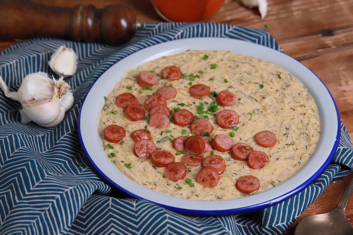 Kapros tökfőzelék virslivel recept