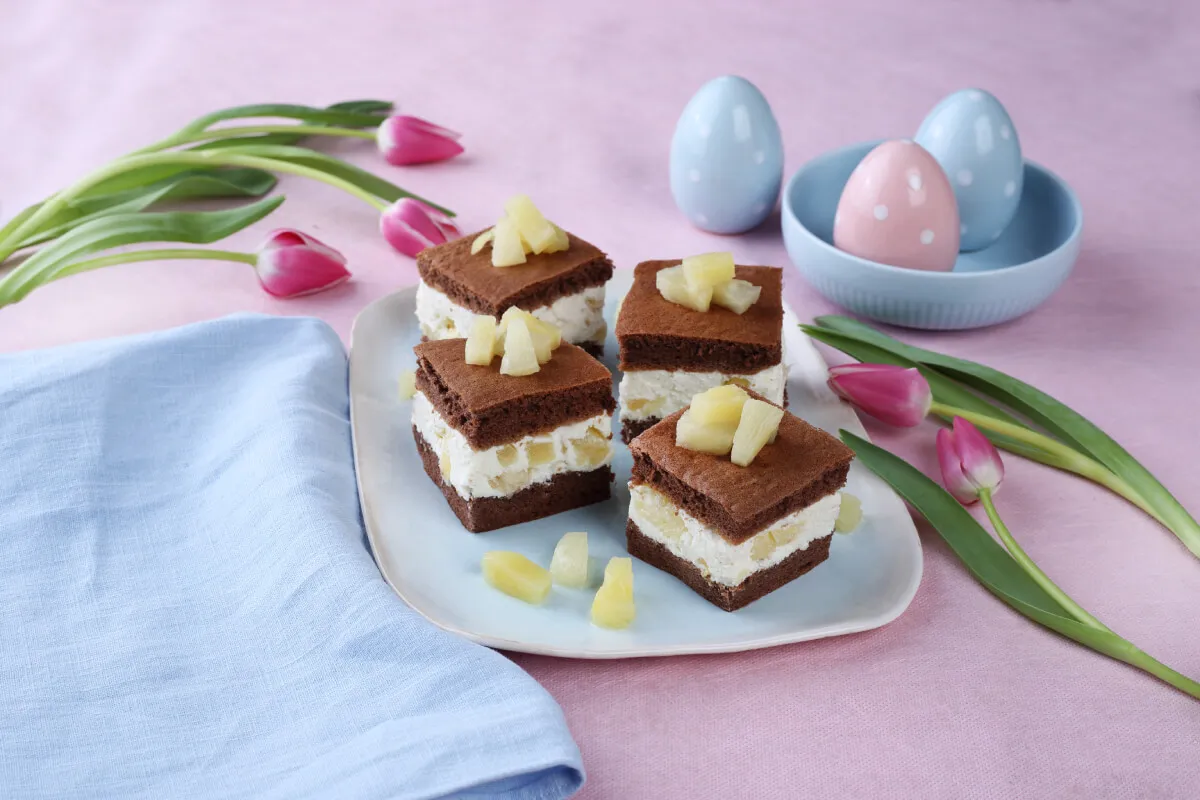 Túrós-ananászos kockák recept