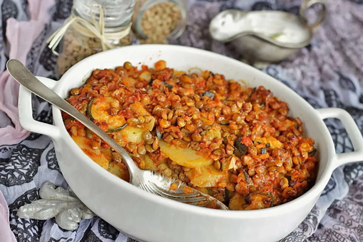Lencsés-cukkinis rakott burgonya recept