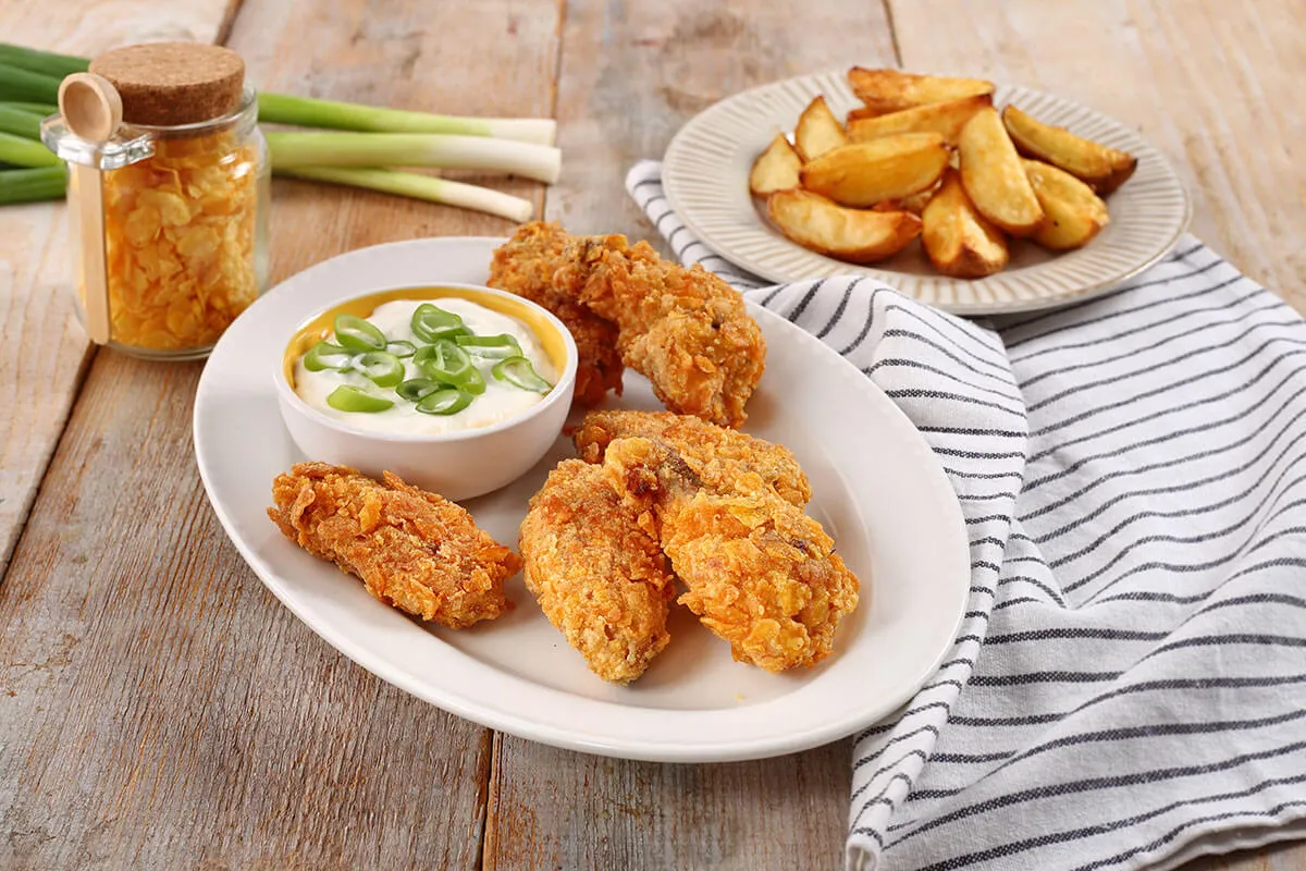 Kentucky csirkeszárnyak sült burgonyával recept