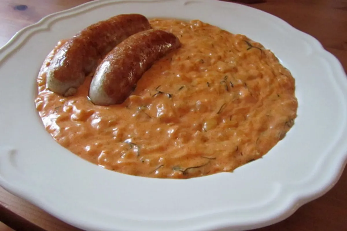 Tökfőzelék grillkolbásszal recept