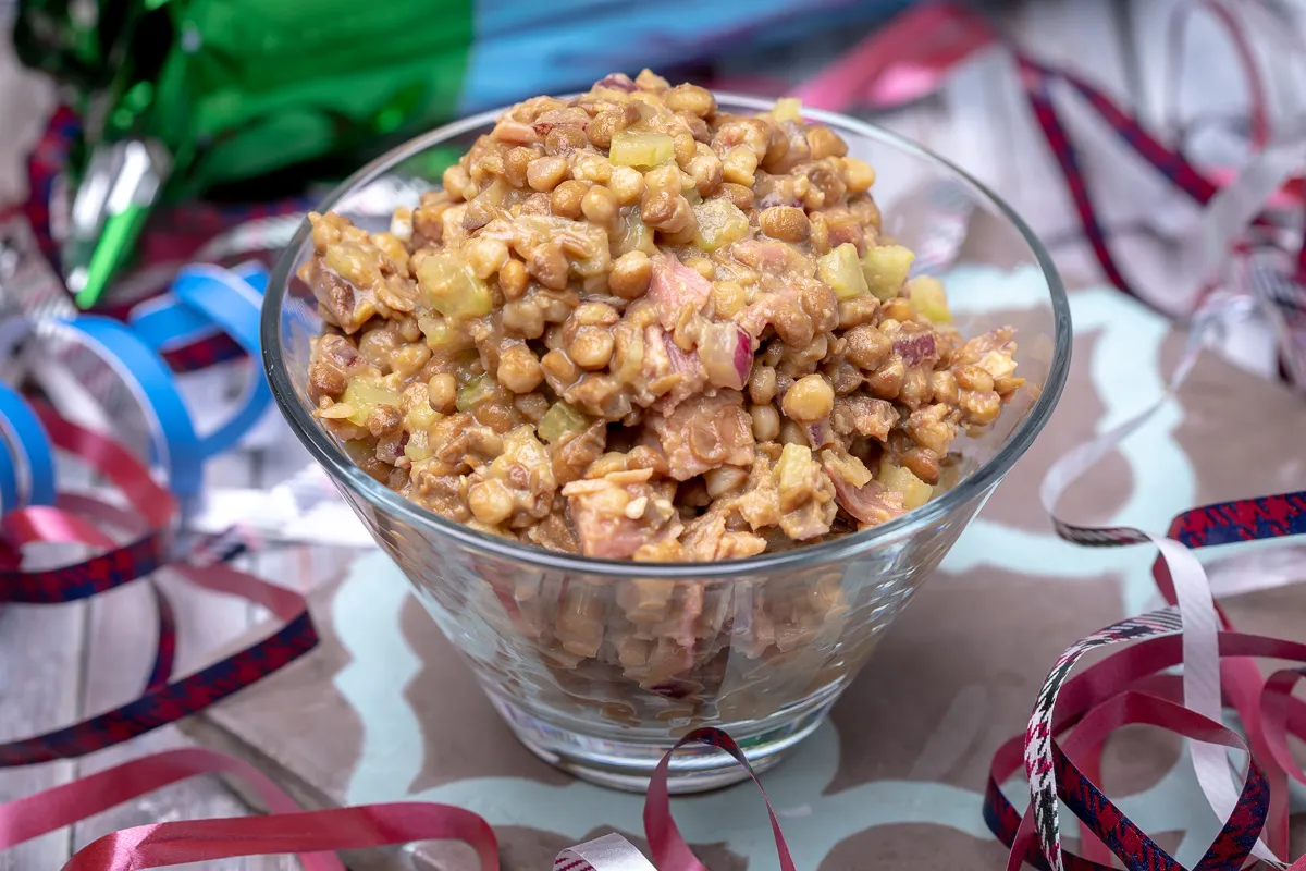 Mustáros-füstölt húsos lencsesaláta recept