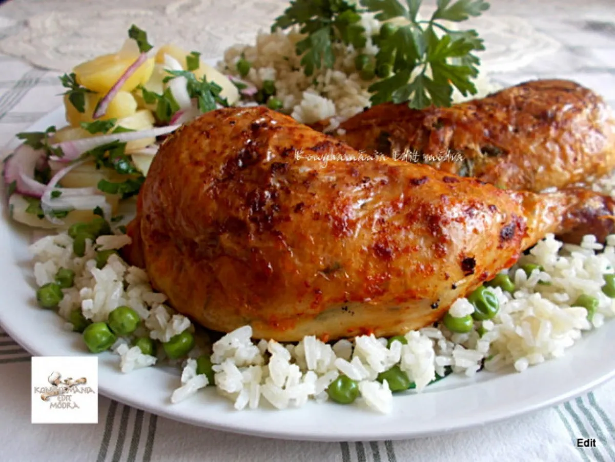 Fűszeres töltött csirkecomb rizibizivel recept