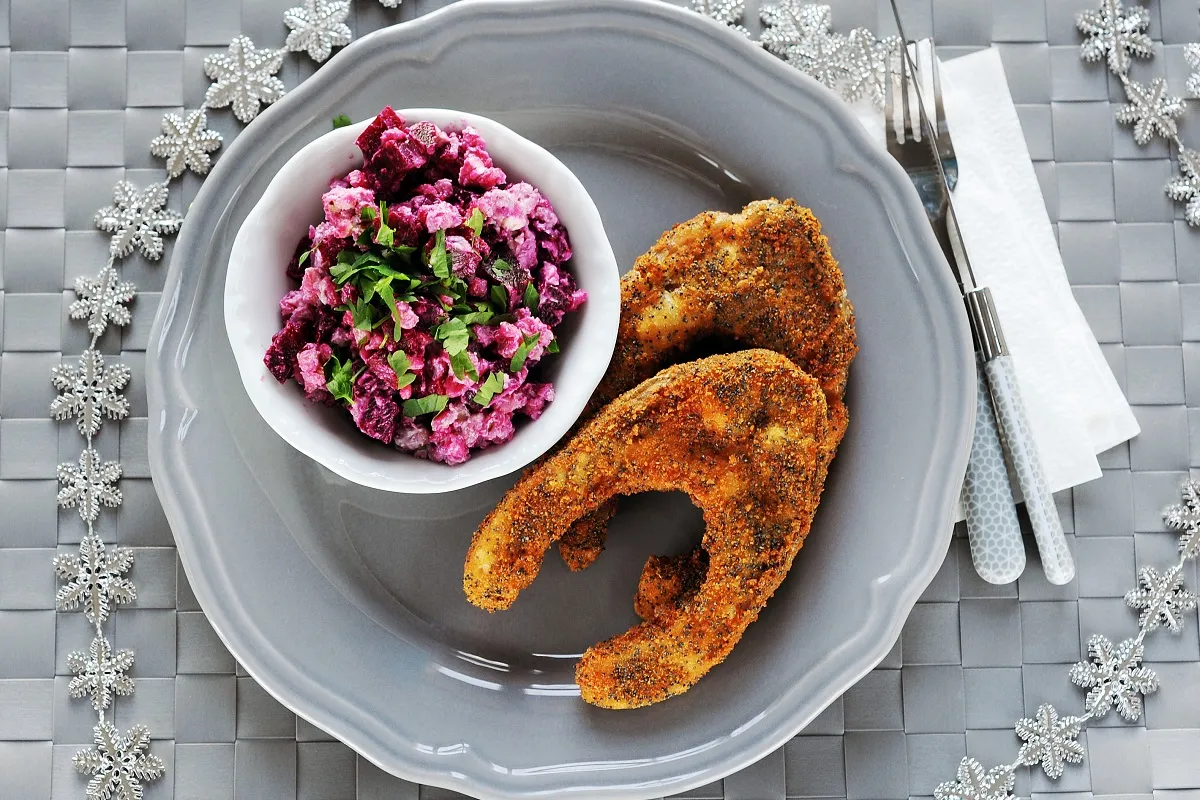 Rántott ponty céklás gerslivel recept