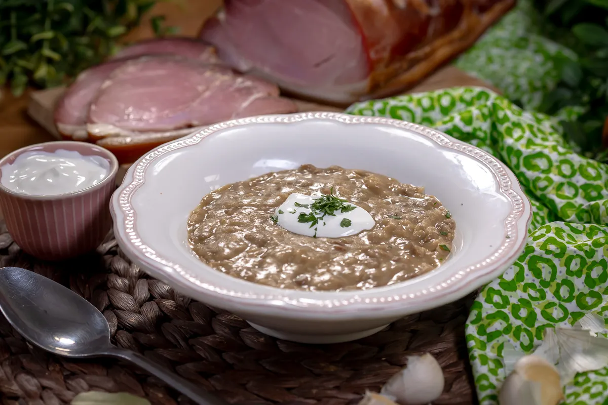 Mustáros lencsefőzelék (sonkalé felhasználásával) recept