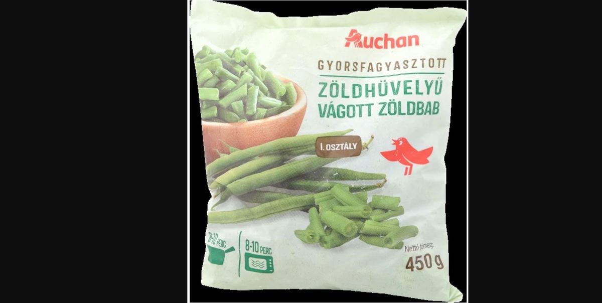 AUCHAN Gyorsfagyasztott zöldhüvelyű vágott zöldbab, 450 g 