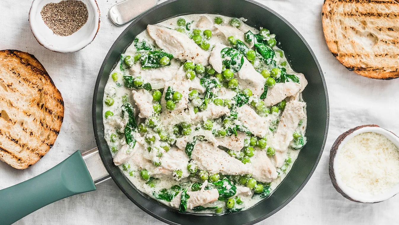 Kókuszos-zöldborsós csirke recept