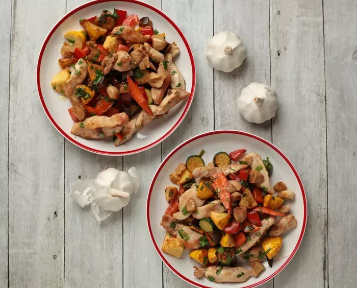 Zsenge tökfélék pirított csirkemellcsíkokkal  recept