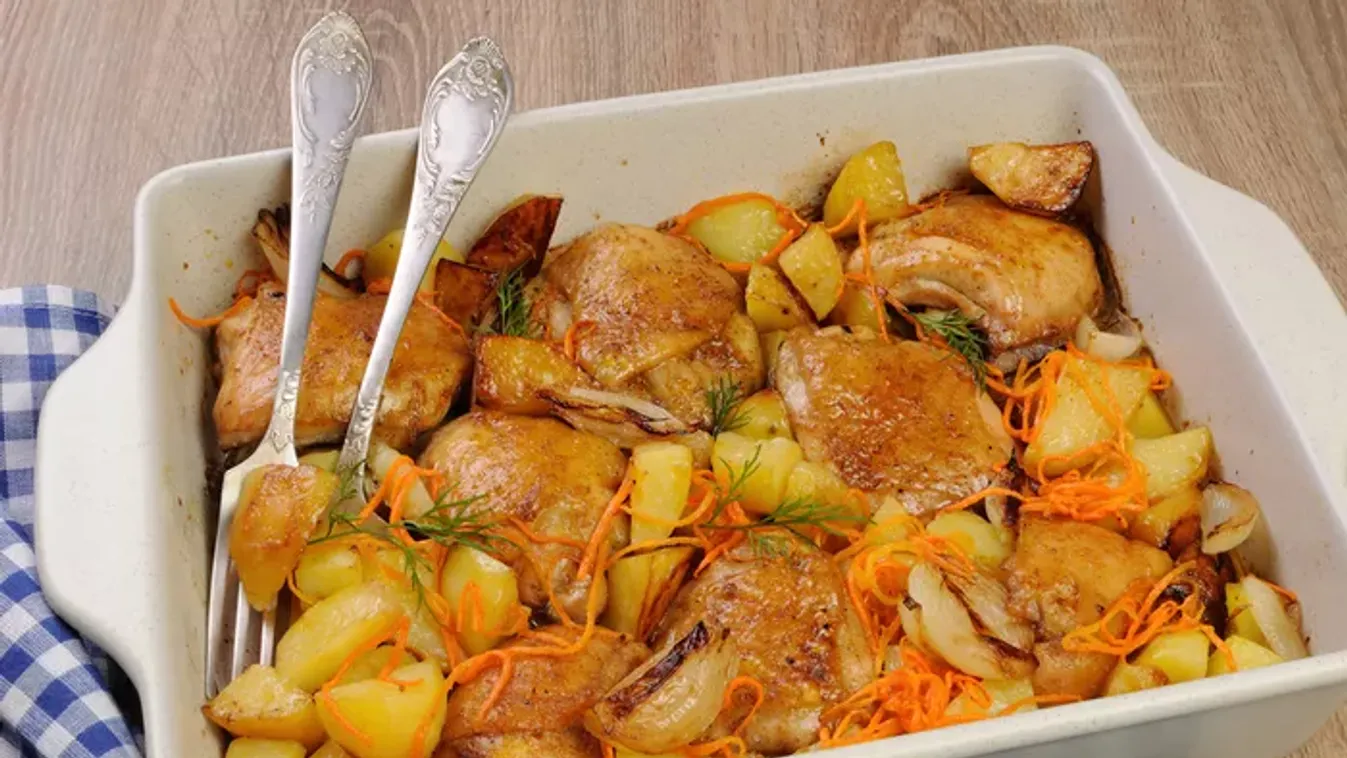 Sült csirkecomb vele sült krumplival recept