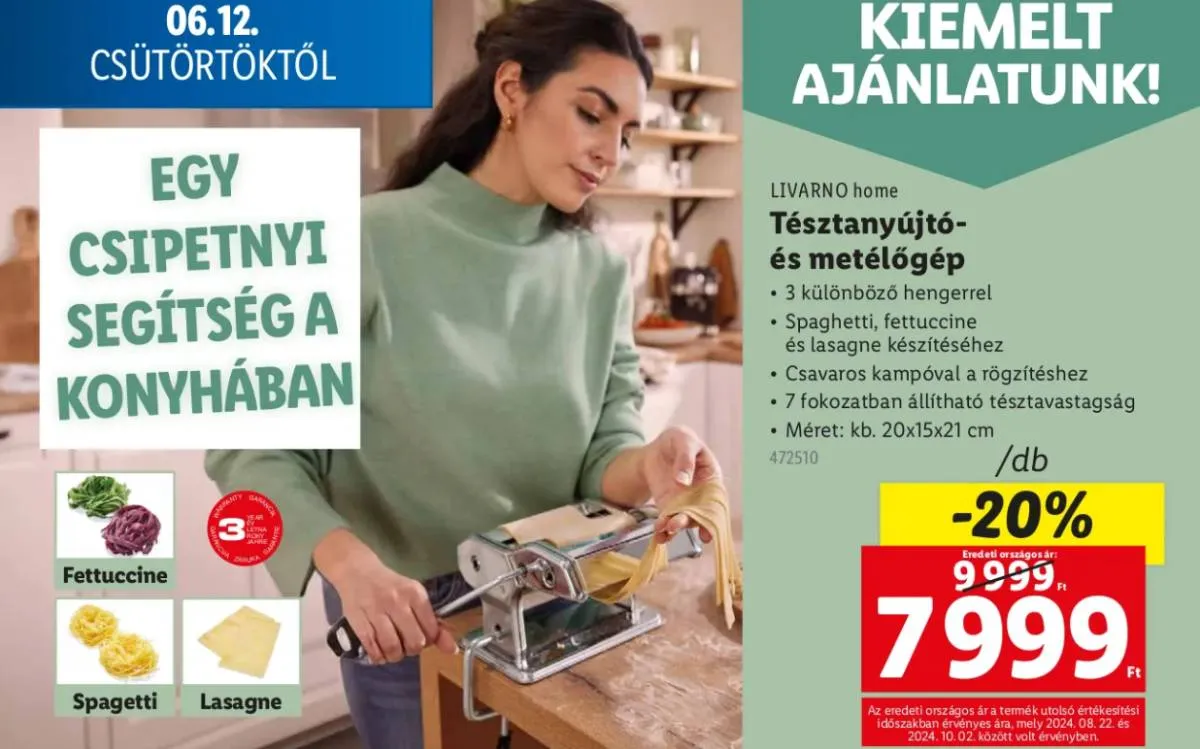 Lidl: a tésztanyújtó- és metélőgéppel elhozza az olasz életérzést