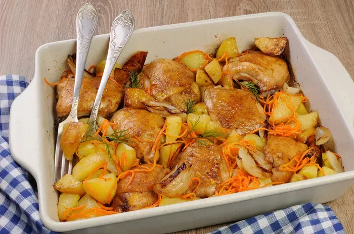 Sült csirkecomb vele sült krumplival recept