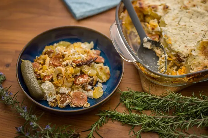 Rakott krumpli szalonnás kolbásszal  recept